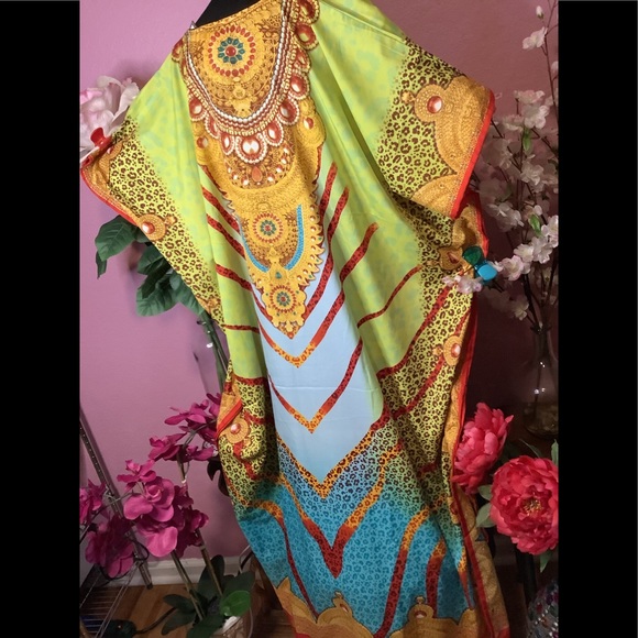 🌼NWT WINLAR🐅 VIBRANT LEOPARD COVERUP CAFTAN - Picture 8 of 14